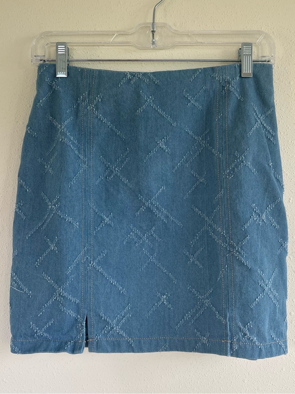 Kirious Los Angeles Cross Pattern Cotton Denim Mini Skirt Blue Women's Size S